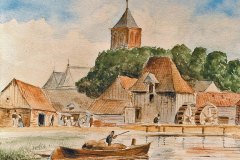 Watermolen op aquarel Prop, HG